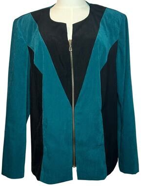 VTG Olivia Rose Colorblock Jacket Teal Black 16W Y2K Moto Suede Zip Whimsygoth
